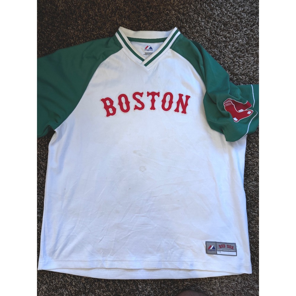 Majestic Boston Red Sox St Patricks Day Baseball Jersey Green White Mens Large